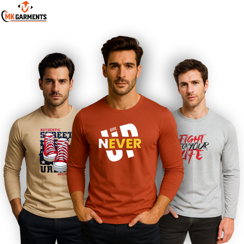 Pack Of 3 Printed Full Sleeves T Shirts For Mens