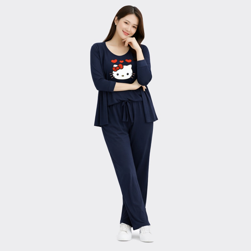 Buy Kitty Printed 3 Piece Cotton Night Suit For Women Online Pakistan COD - MK Garments