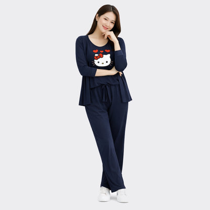 Buy Kitty Printed 3 Piece Cotton Night Suit For Women Online Pakistan COD - MK Garments