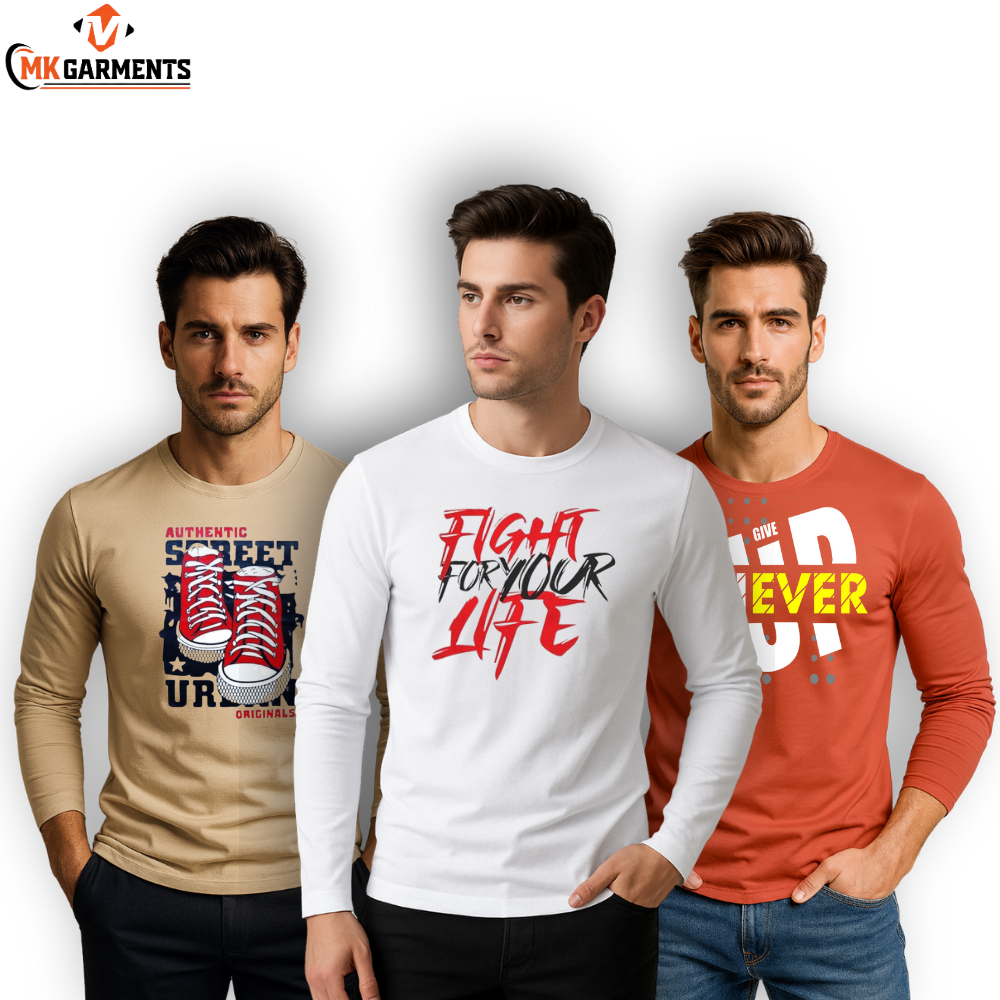 Pack Of 3 Printed Full Sleeves T Shirts For Mens