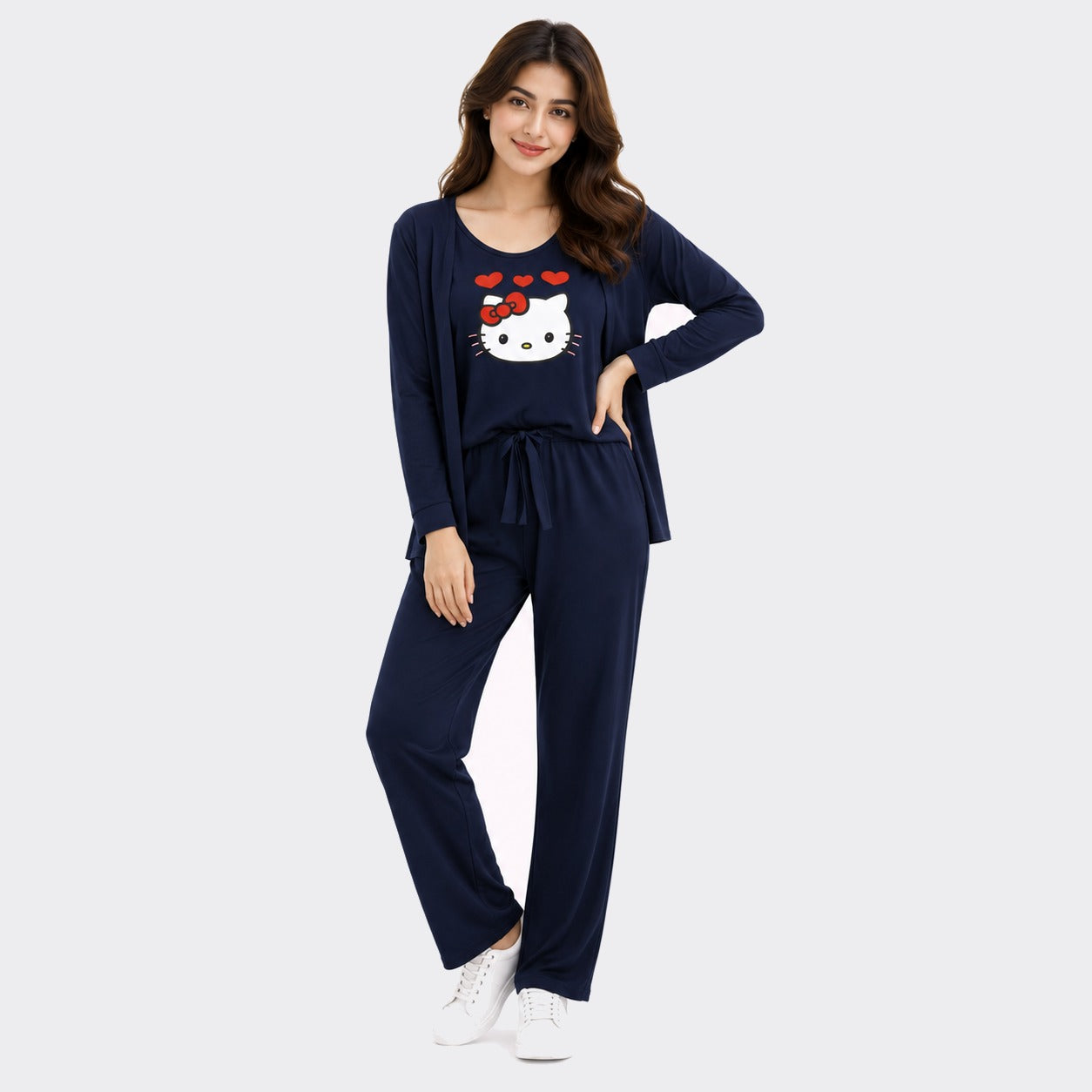 Buy Kitty Printed 3 Piece Cotton Night Suit For Women Online Pakistan COD - MK Garments