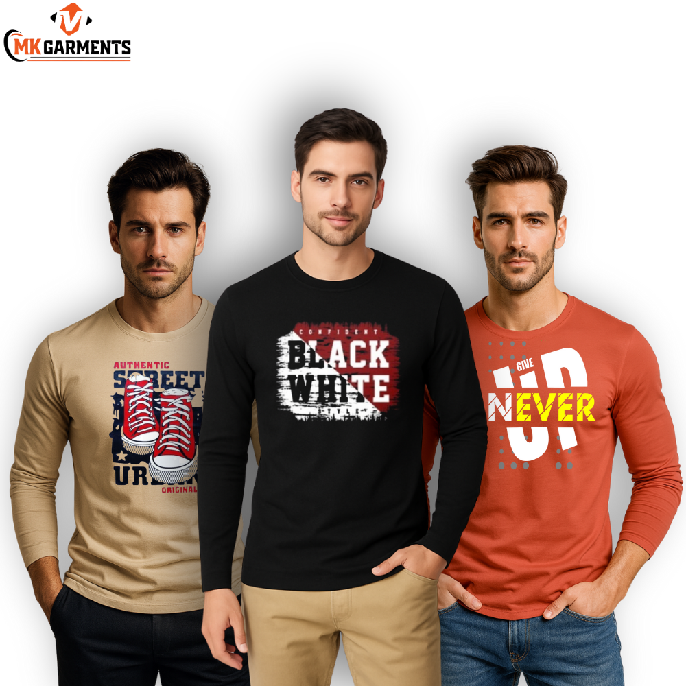 Pack Of 3 Printed Full Sleeves T Shirts For Mens