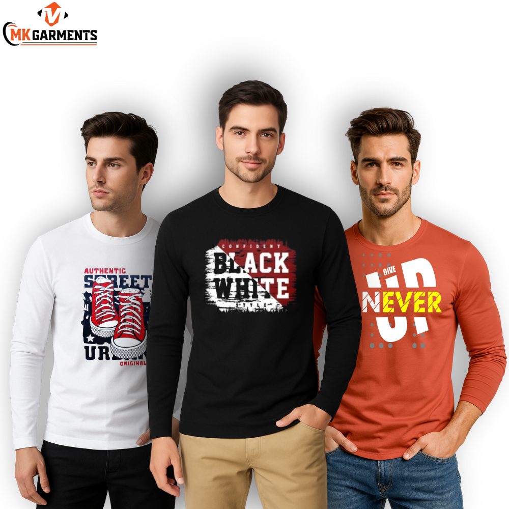Pack Of 3 Printed Full Sleeves T Shirts For Mens