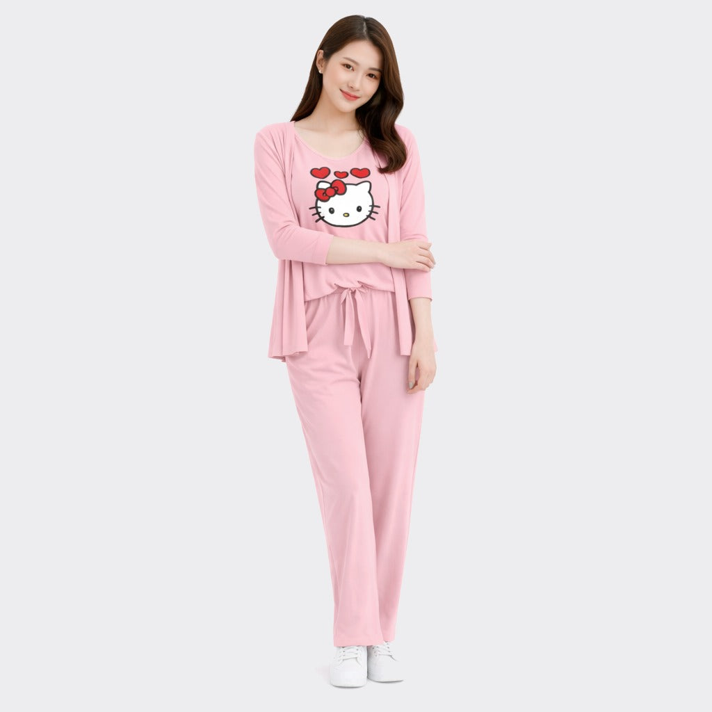 Buy Kitty Printed 3 Piece Cotton Night Suit For Women Online Pakistan COD - MK Garments