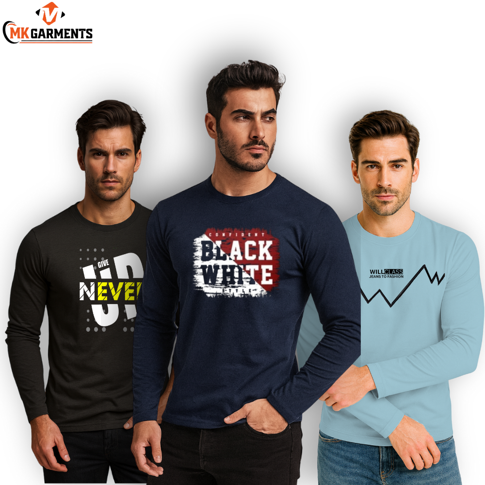 Pack Of 3 Printed Full Sleeves T Shirts For Mens