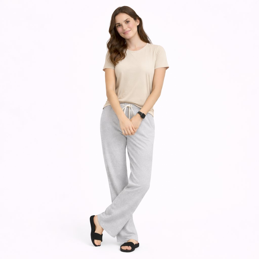 Women's Plain T-Shirt & Grey Trouser Night Suit Set