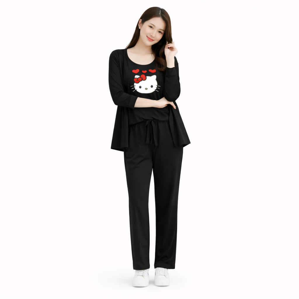 Kitty Printed 3 Piece For Home Wear Night Suite