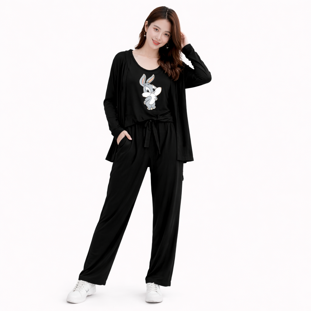 Bunny Printed 3 Piece  Night Suite Home Wear For Girls