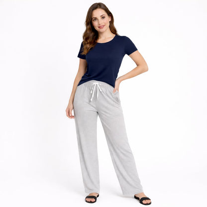 Women's Plain T-Shirt & Grey Trouser Night Suit Set