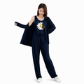 White Sunflower Printed 3Piece Pajama Night Suite