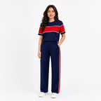 Women Panel Tee & Straight Trouser Tracksuit Set