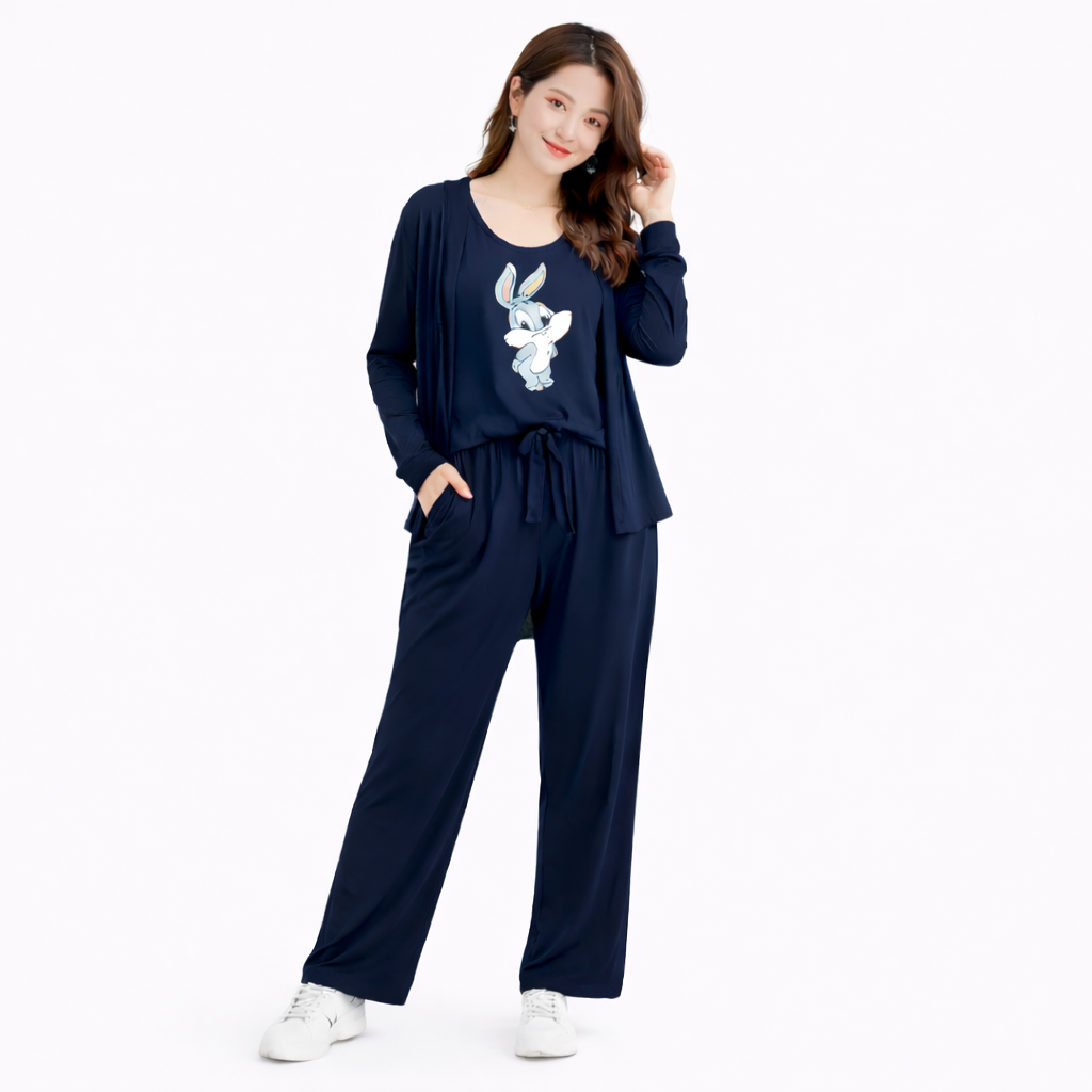 Bunny Printed 3 Piece  Night Suite Home Wear For Girls