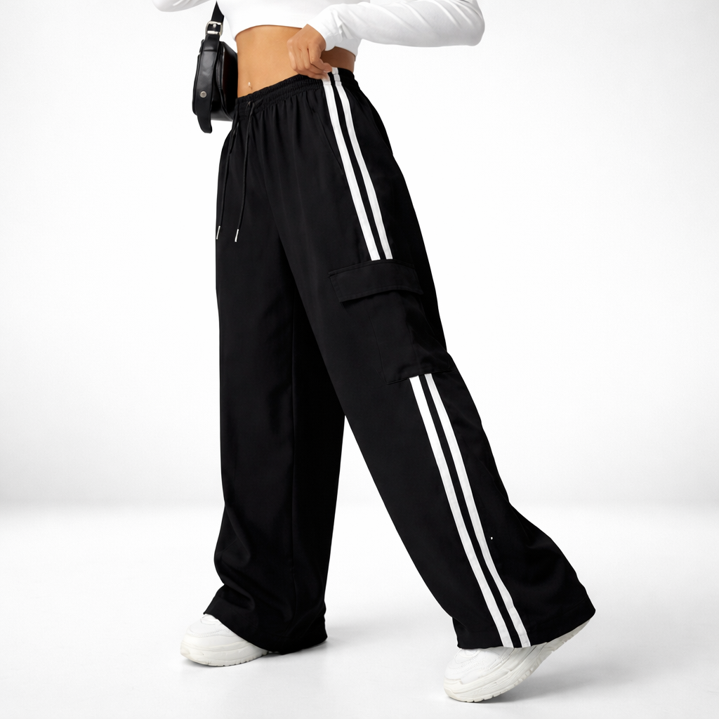 Cargo Terry Pants With 2 White Stripes Elastic Waist