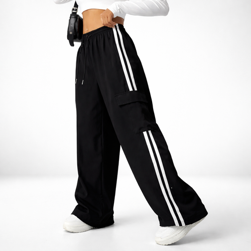 Cargo Terry Pants With 2 White Stripes Elastic Waist