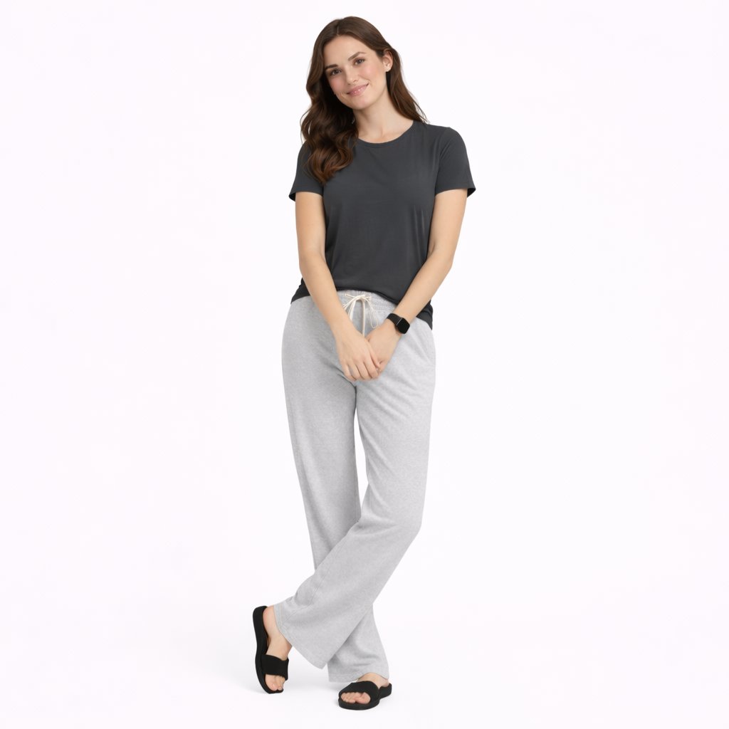 Women's Plain T-Shirt & Grey Trouser Night Suit Set