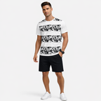 Leafy Stripes Printed Summer 2 Piece TrackSuite Casual Half Sleeves TShirt With Black Short For Men's