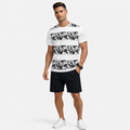 Leafy Stripes Printed Summer 2 Piece TrackSuite Casual Half Sleeves TShirt With Black Short For Men's