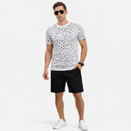 Leopard Printed Summer 2 Piece TrackSuite Casual Half Sleeves TShirt With Black Short For Men's