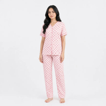 Summer Crinkled Heart Print Pajama Night Set