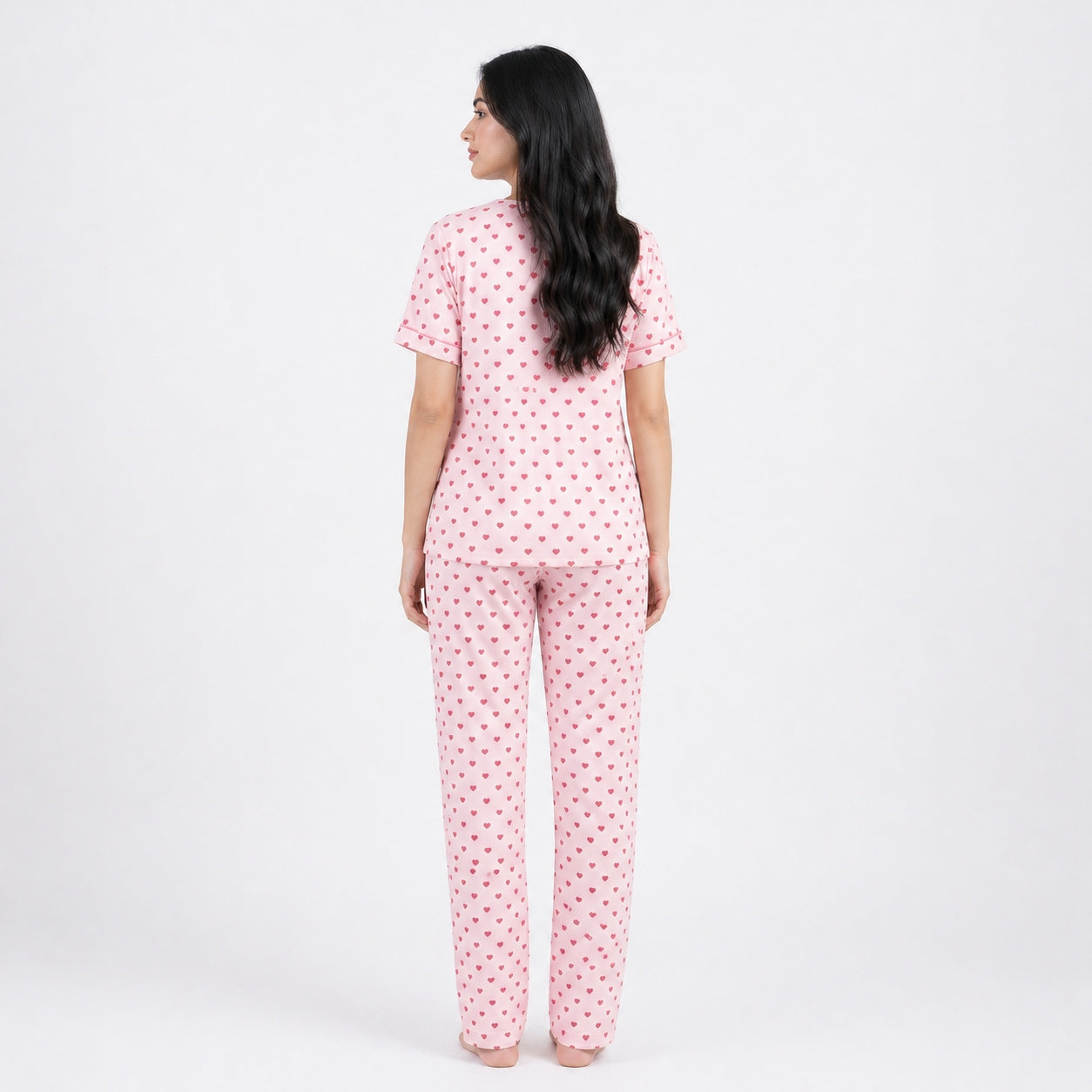 Buy Summer Crinkled Heart Print Cotton Pajama Set Women Online Pakistan COD - MK Garments