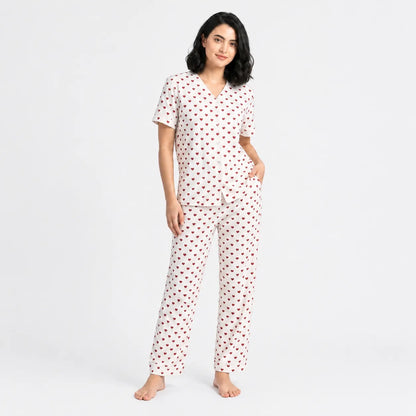 Summer Crinkled Heart Print Pajama Night Set