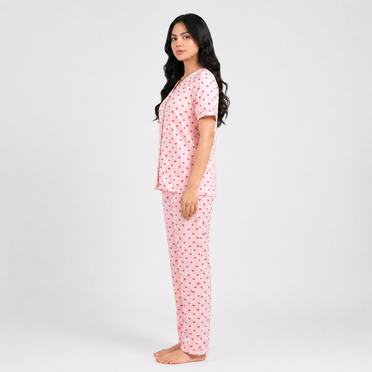 Buy Summer Crinkled Heart Print Cotton Pajama Set Women Online Pakistan COD - MK Garments