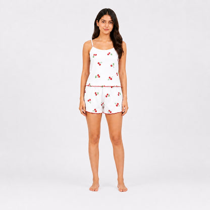 Buy Cherry Print Cami Shorts 2 Piece Women Nightwear Online Pakistan COD - MK Garments