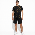 Moustache cap Eyeglasses Printed Summer 2 Piece TrackSuite Casual Half Sleeves TShirt With Black Short For Men's