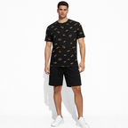Moustache cap Eyeglasses Printed Summer 2 Piece TrackSuite Casual Half Sleeves TShirt With Black Short For Men's