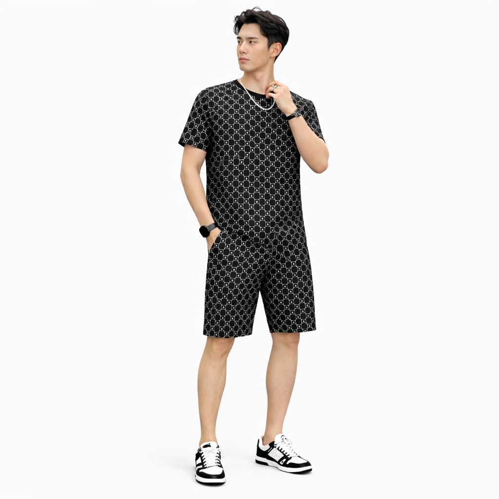 Checkered Pattern Printed For Summer Short Suite
