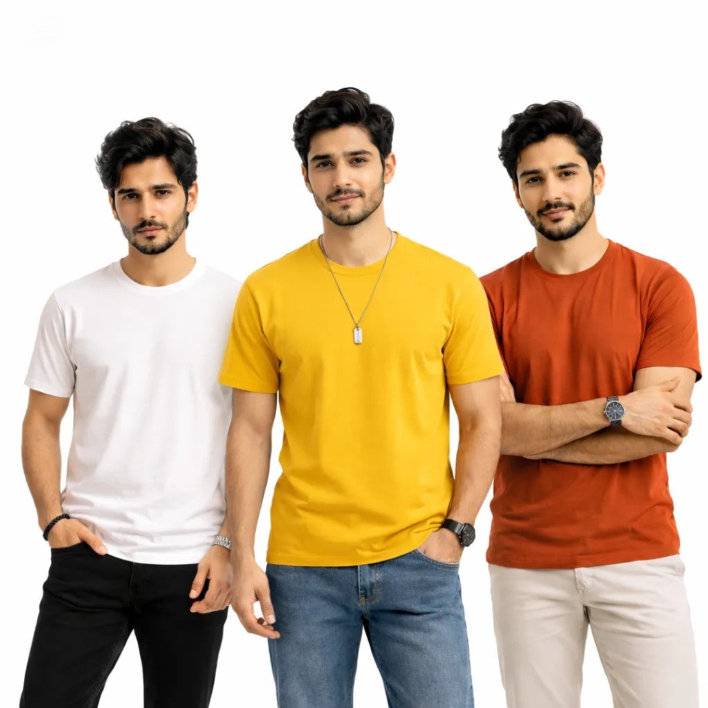 Buy Pack Of 3 Plain Cotton Half Sleeves T Shirts For Men Online Pakistan COD - MK Garments