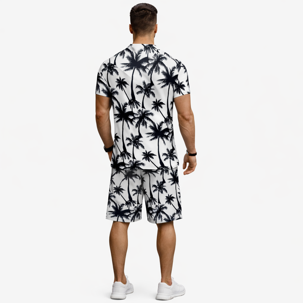 Men Tree Printed White Summer Short Suite