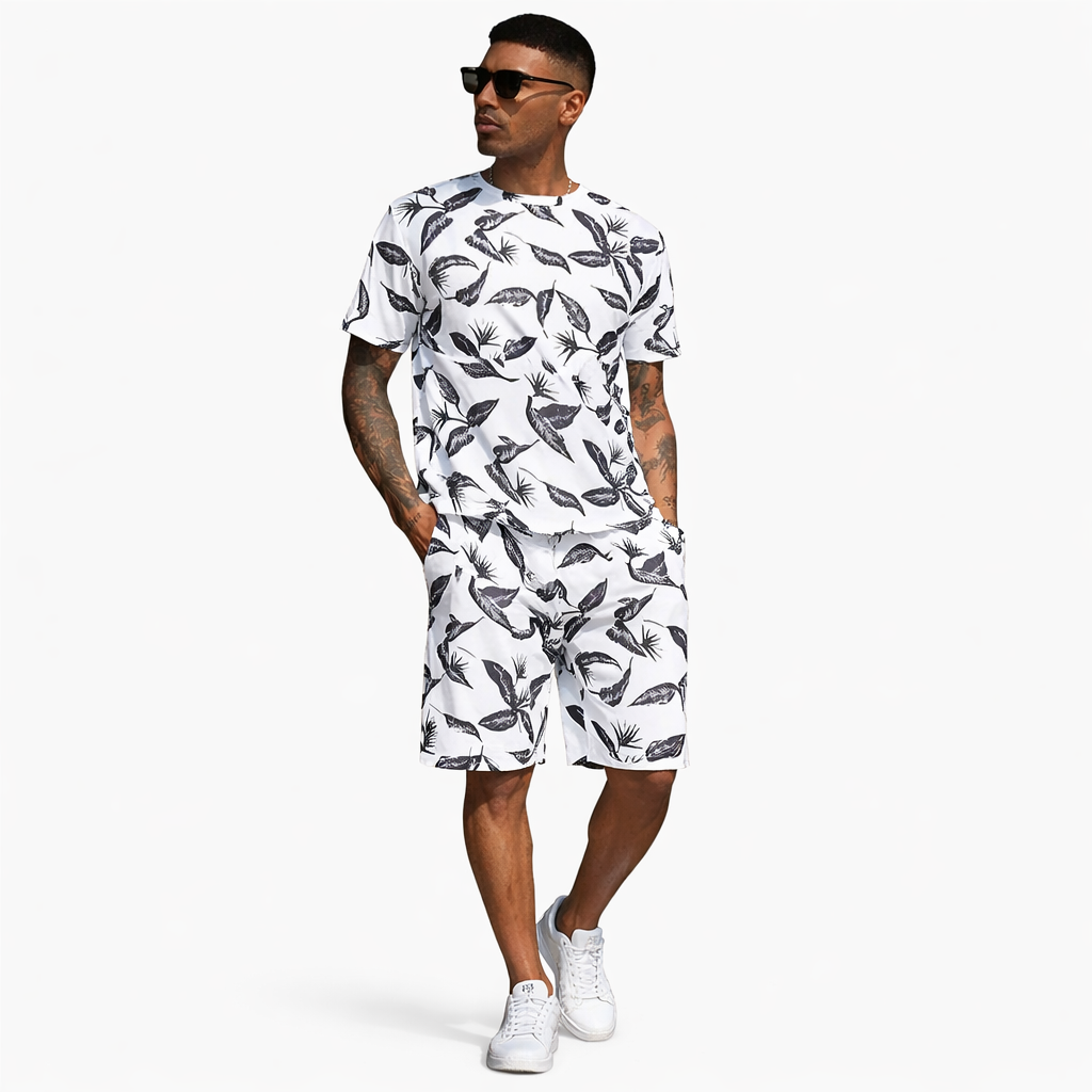 Digital Printed White Summer Short Suite Casual Half Sleeves TShirt With Short For Men