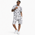 Digital Printed White Summer Short Suite Casual Half Sleeves TShirt With Short For Men