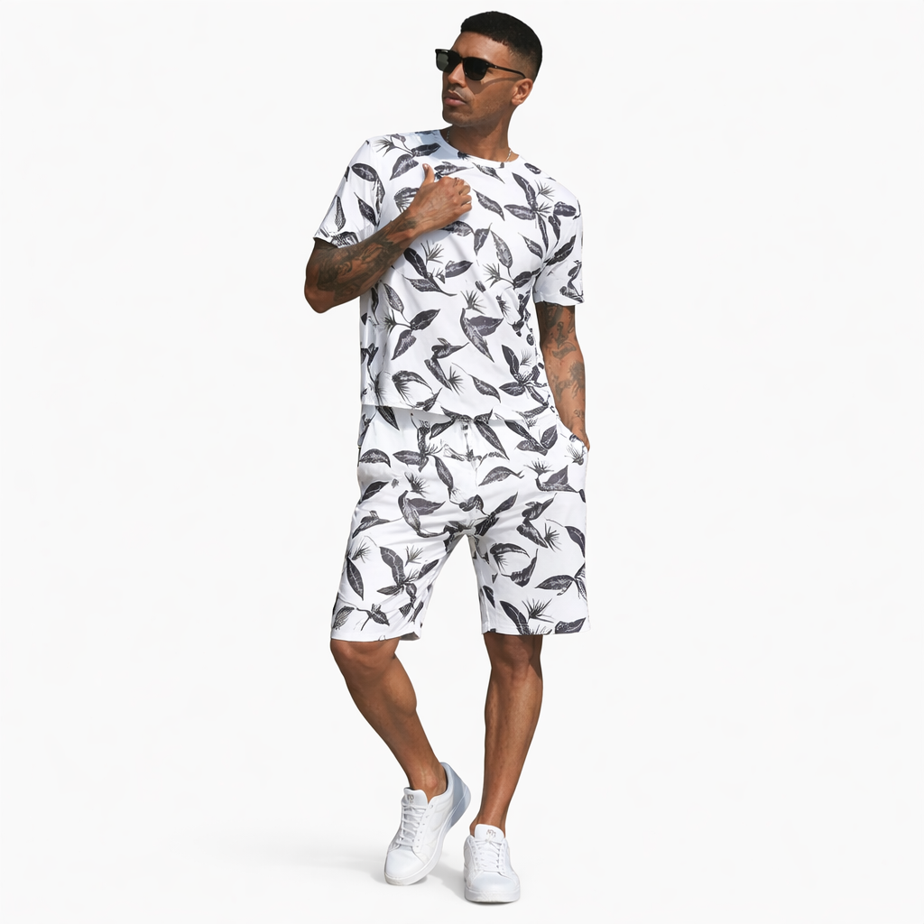 Digital Printed White Summer Short Suite Casual Half Sleeves TShirt With Short For Men
