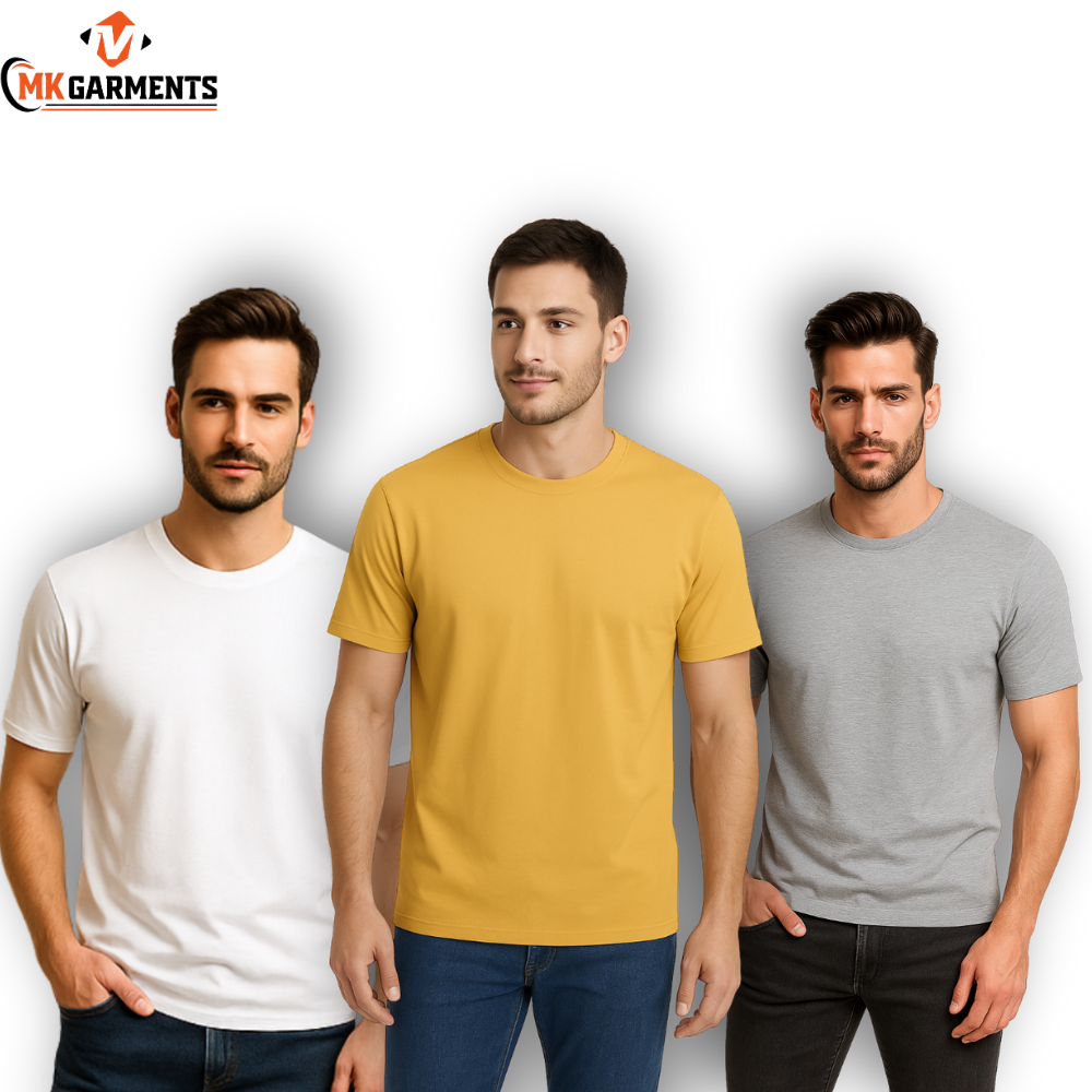 Pack Of 3 Plain Colors Half Sleeves T Shirts For Mens