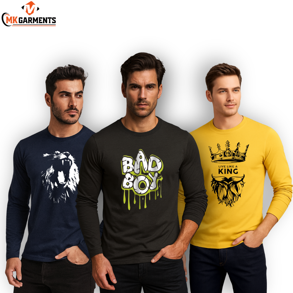 Pack Of 3 Printed Full Sleeves T Shirts For Mens
