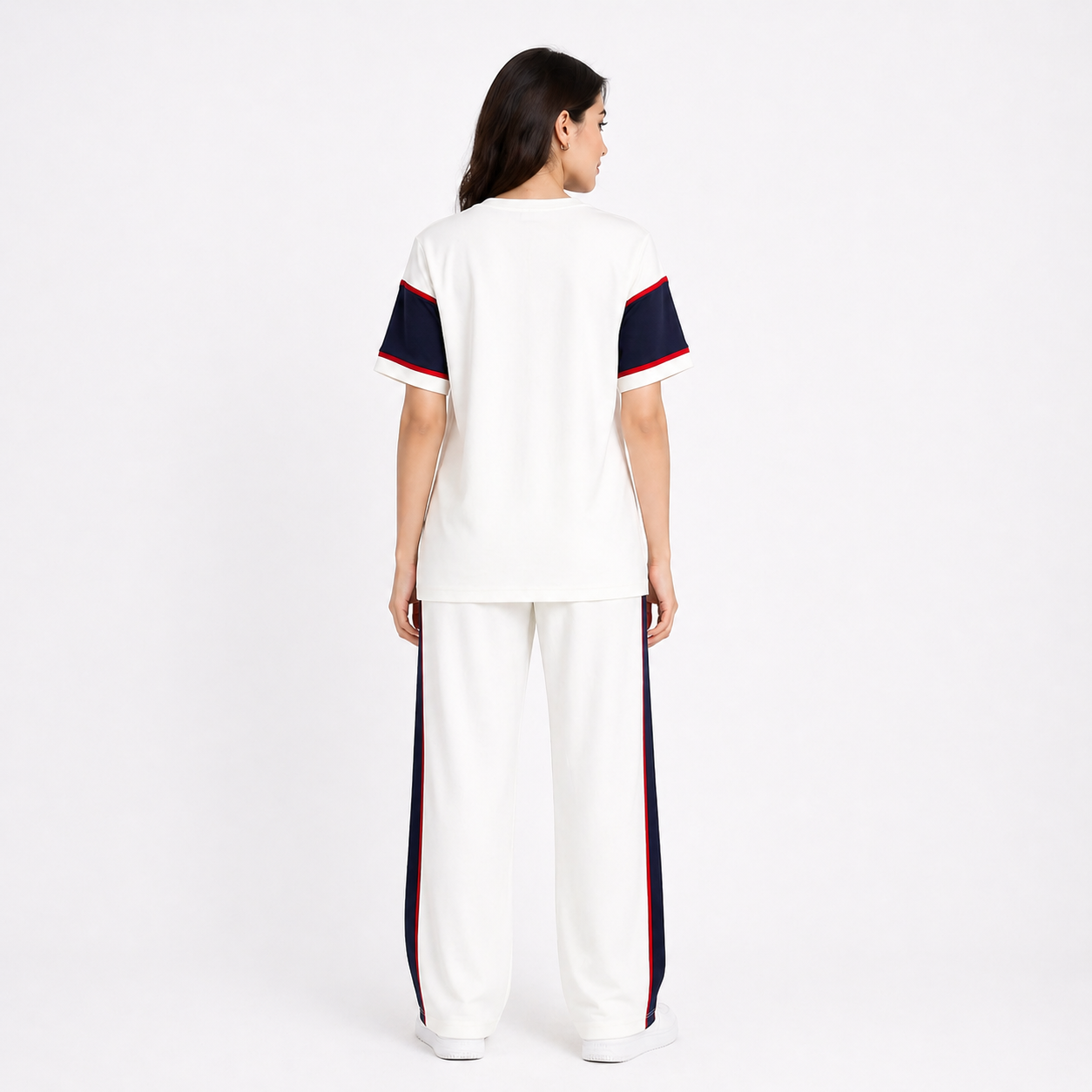 Women Panel Tee & Straight Trouser Tracksuit Set