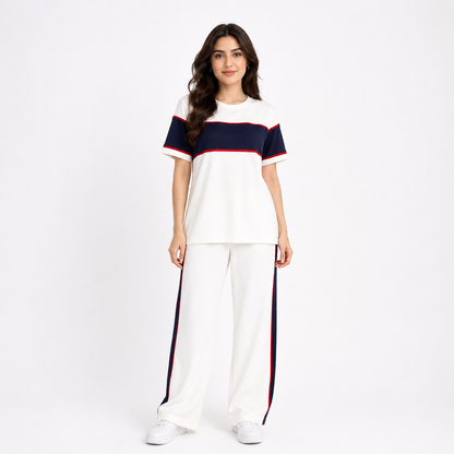 Buy Women Panel Tee Straight Trouser Tracksuit Set Online Pakistan COD - MK Garments