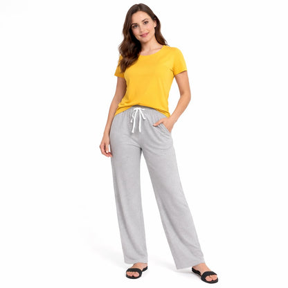 Women's Plain T-Shirt & Grey Trouser Night Suit Set