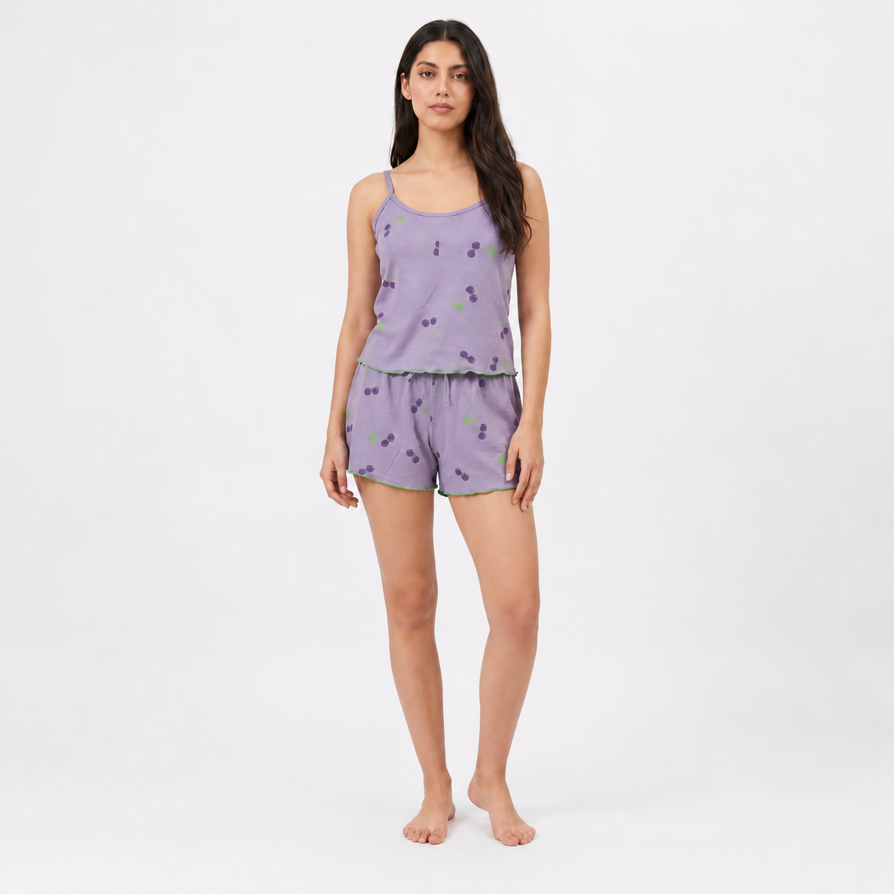 Cherry Print Cami & Shorts 2 Piece Nightwear Set for Women
