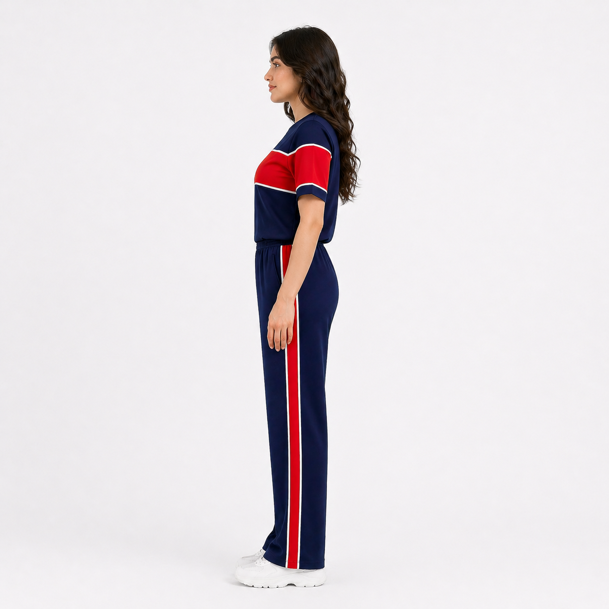 Women Panel Tee & Straight Trouser Tracksuit Set