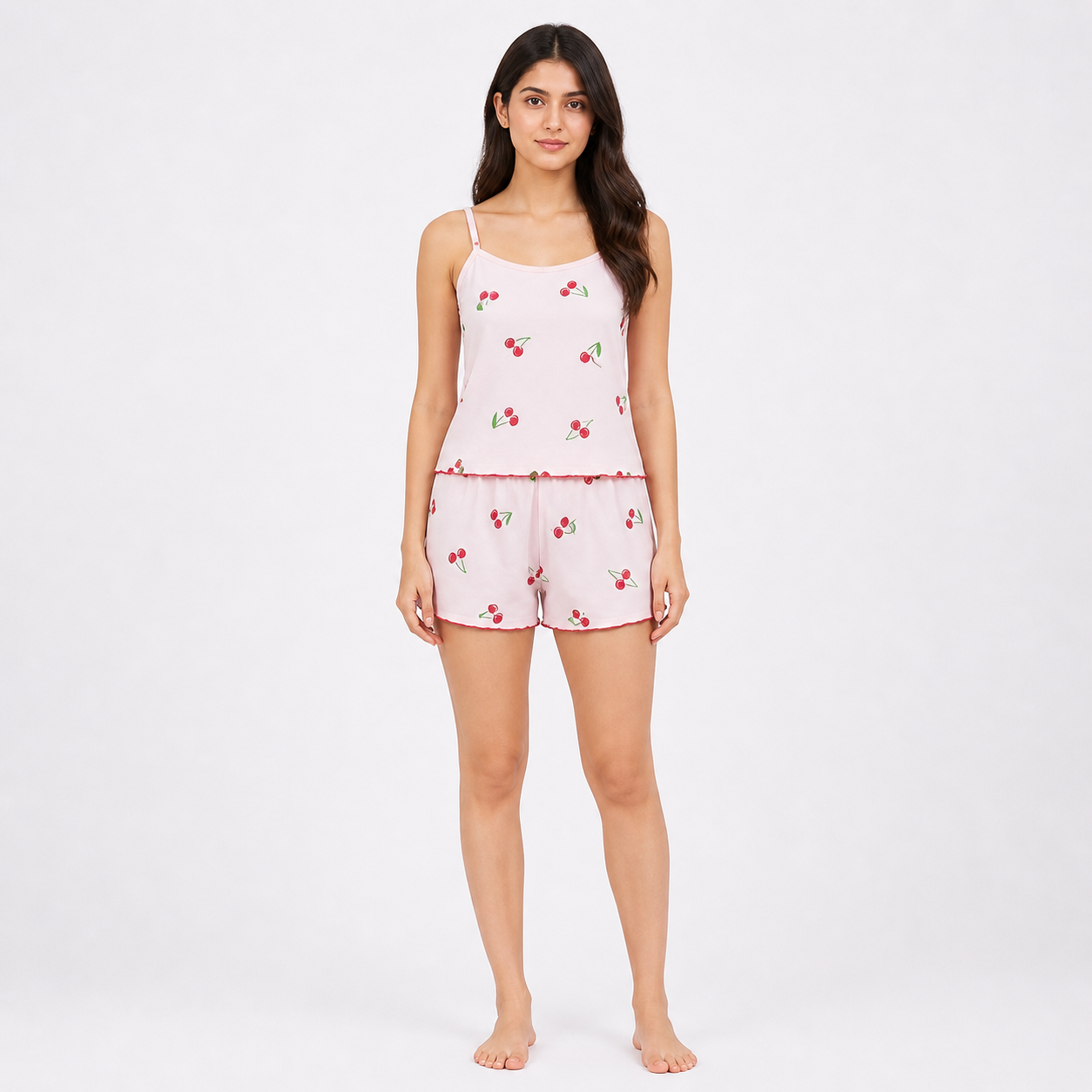 Cherry Print Cami & Shorts 2 Piece Nightwear Set for Women