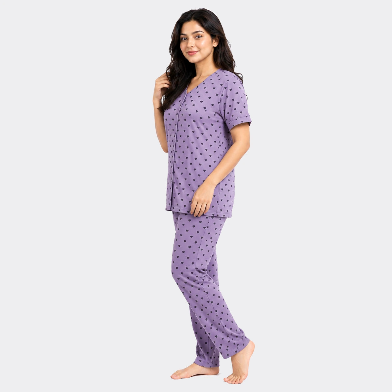 Summer Crinkled Heart Print Pajama Night Set