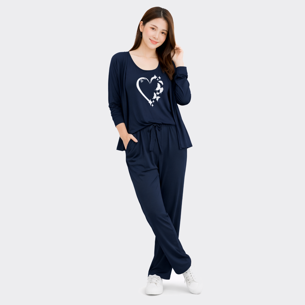 Buy Butterfly Heart Printed 3 Piece Cotton Night Suit For Women Online Pakistan COD - MK Garments