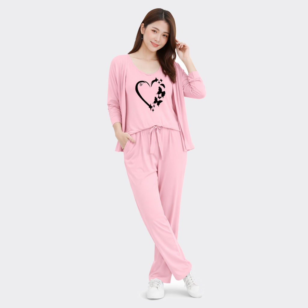Buy Butterfly Heart Printed 3 Piece Cotton Night Suit For Women Online Pakistan COD - MK Garments